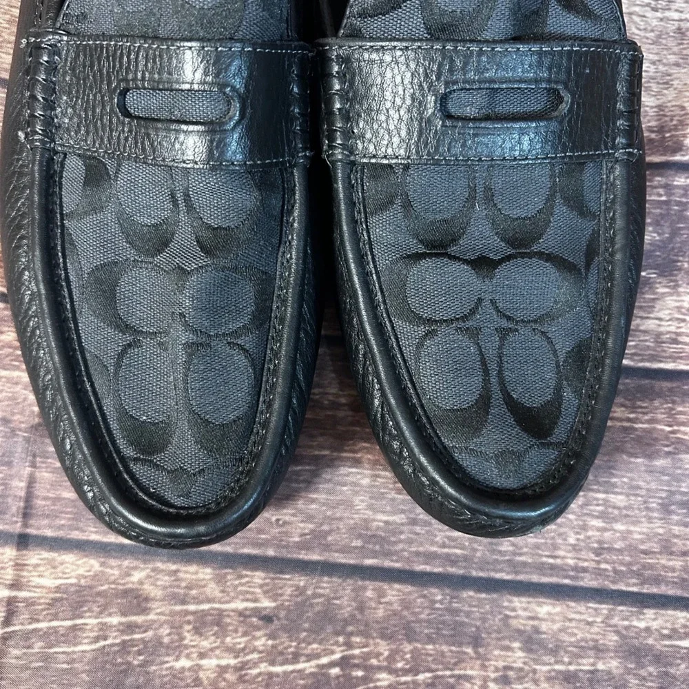 Coach Jarad Mens Black Leather Signature Driving Penny Loafers Shoes 13D B0065